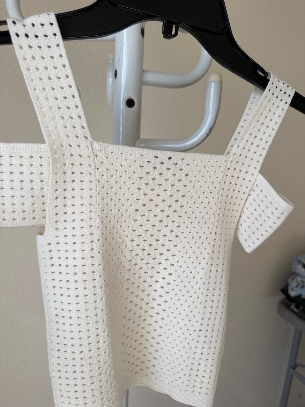 Ivory Perforated Knit Cropped Top XS